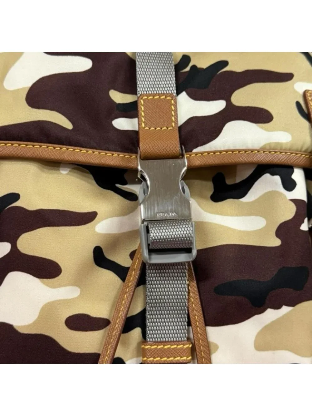 Prada Camouflage Pattern Shoulder Bag Nylon Brown